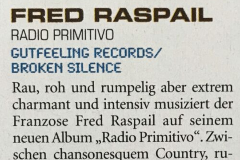 In the Media: Fred Raspail - Radio Primitivo